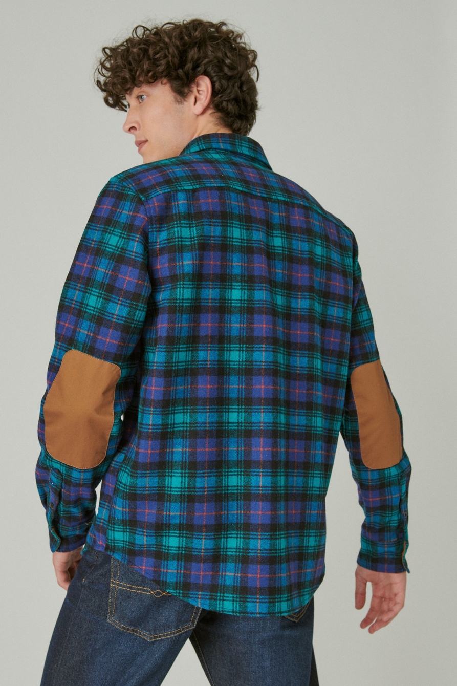 guinness wool plaid over shirt with elbow patch